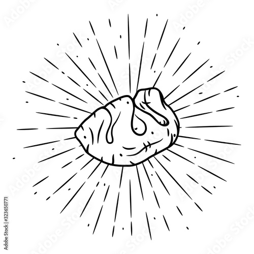 Vector illustration with dumplings and divergent rays. Used for poster, banner, web, t-shirt print, bag print, badges, flyer, logo design and more. Dumplings.