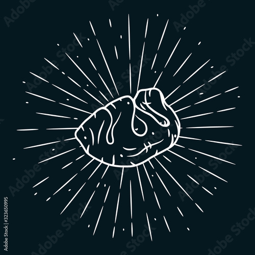 Vector illustration with dumplings and divergent rays. Used for poster, banner, web, t-shirt print, bag print, badges, flyer, logo design and more. Dumplings.