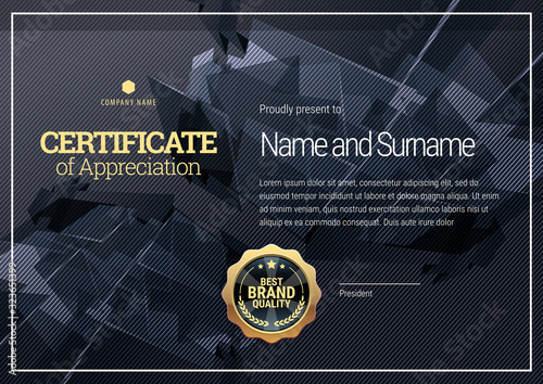 Original Certificate Template. Diploma of ultra modern design. Expensive view. The topic is advanced technology or elite training. Vector illustration.