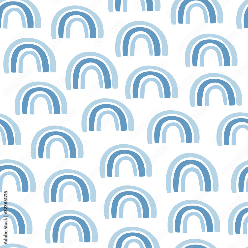 Simple seamless pattern with cartoon rainbows, decor elements. colorful design for kids. hand draw illustration, flat style. Concept - baby design for fabric, print, textile, wrapper. blue color. Simple seamless pattern with cartoon rainbows, decor elements. colorful design for kids. hand draw illustration, flat style. Concept - baby design for fabric, print, textile, wrapper. blue color.