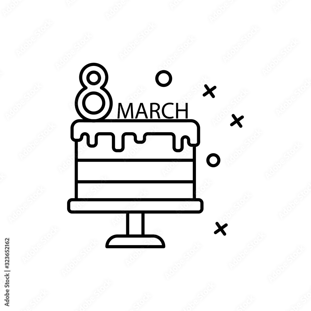 Cake 8 march icon. Simple line, outline vector elements of women day icons for ui and ux, website or mobile application Cake 8 march icon. Simple line, outline vector elements of women day icons for ui and ux, website or mobile application