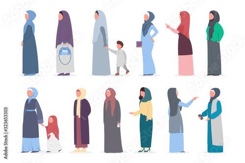 Muslim woman set. Arabian woman collection in different suit