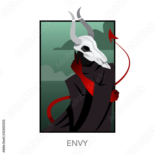 Photo Seven deadly sins concept. Christian bible character with horn
