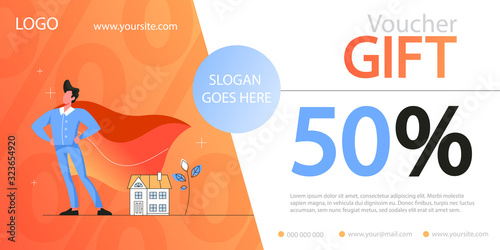 Real estate agency discount voucher. Idea of house for sale