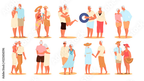 Happy and active seniors spending time on the beach set.