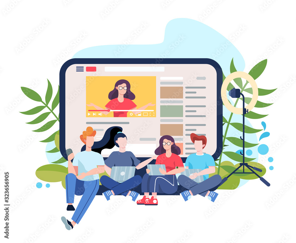 Blogger concept illustration. Share and watch content in the internet.
