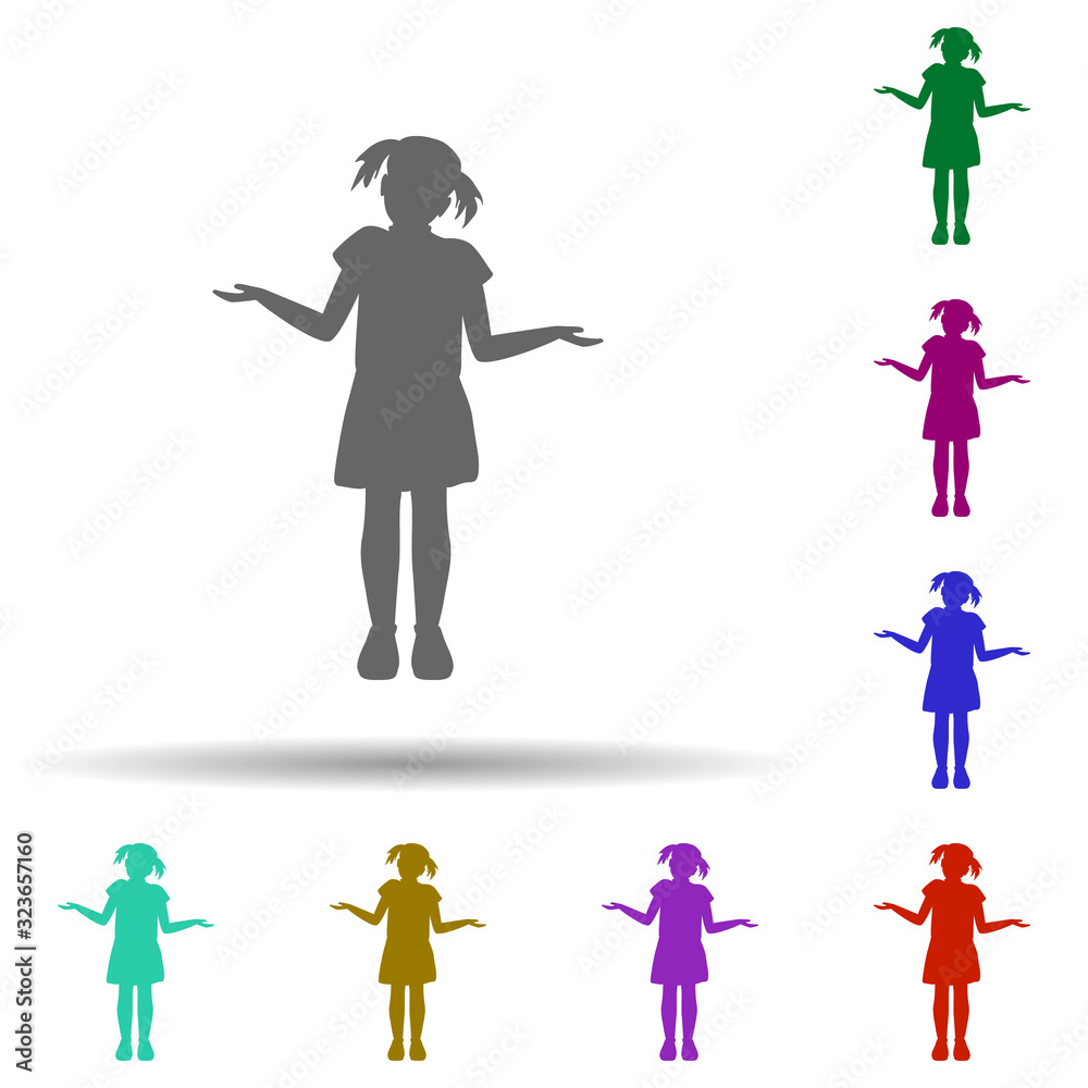 Obraz premium Girl surprised silhouette multi color style icon. Simple glyph, flat vector of children icons for ui and ux, website or mobile application