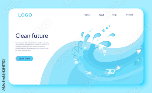 Ecology web banner concept. Ocean with plastic. Global ecology problem.