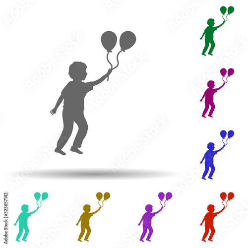 Boy running with balloons silhouette multi color style icon. Simple glyph  flat vector of children icons for ui and ux  website or mobile application