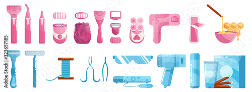 Hair removal tool set. Wax strips with soft wax