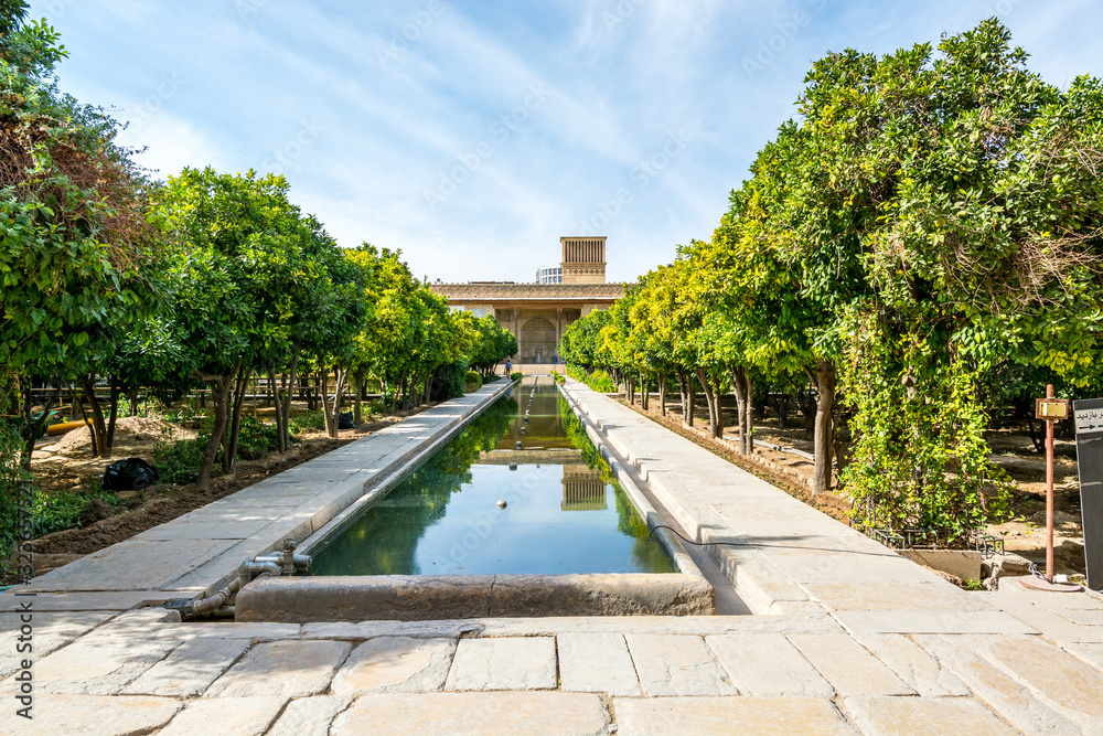Garden of interiors of the Arg of Karim Khan, or Karim Khan Citadel, built as part of a complex during the Zand dynasty by Karim Khan. It is rectangular in shape and resembles a medieval fortress Garden of interiors of the Arg of Karim Khan, or Karim Khan Citadel, built as part of a complex during the Zand dynasty by Karim Khan. It is rectangular in shape and resembles a medieval fortress