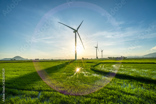 Landscape with Turbine Green Energy Electricity, Windmill for electric power ...