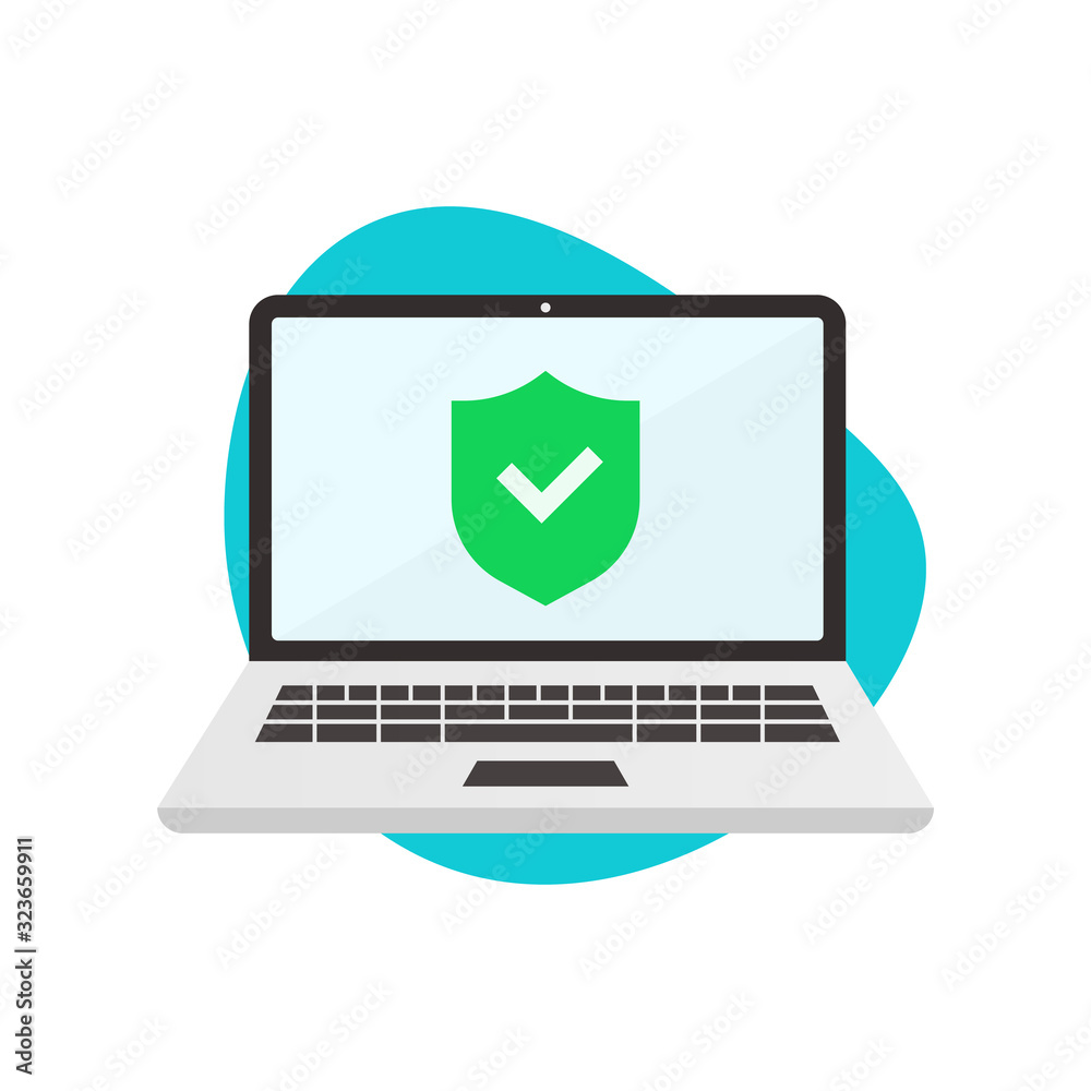 Laptop With Safe Icon, Protect, Security , Flat Design Laptop With Safe Icon, Protect, Security , Flat Design
