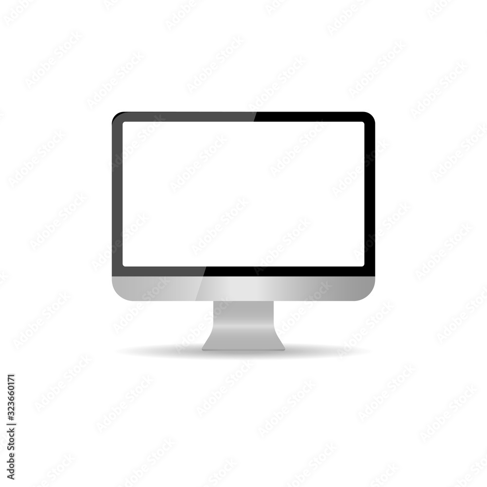 Realistic computer monitor with a blank screen, isolated on white background. Empty PC monitor screen. Modern silver display. Mockup for internet, app, video. Lcd screen. PC monitor equipment. Vector Realistic computer monitor with a blank screen, isolated on white background. Empty PC monitor screen. Modern silver display. Mockup for internet, app, video. Lcd screen. PC monitor equipment. Vector