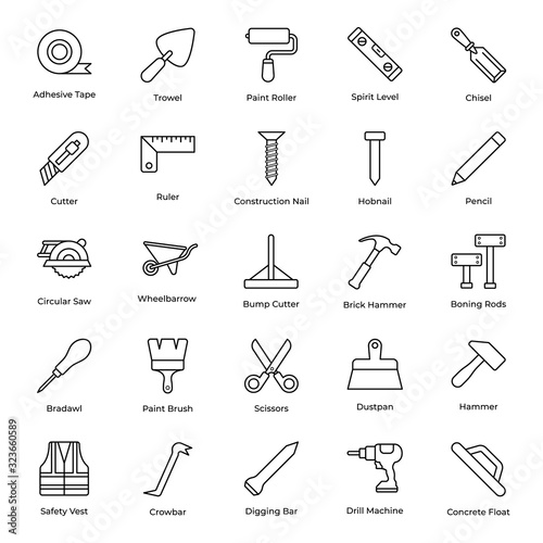  Hand Tools Line Icons Pack 