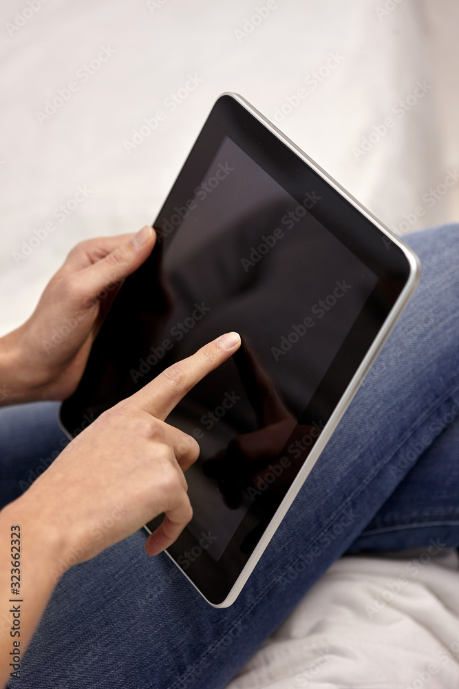 technology, internet, communication and people concept - close up of young woman with tablet computer technology, internet, communication and people concept - close up of young woman with tablet computer