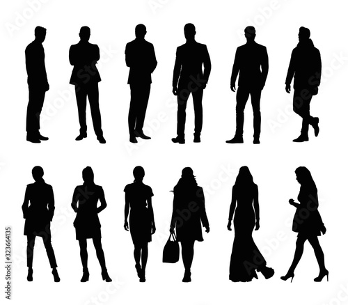 People, group of business men and women. Isolated vector silhouettes