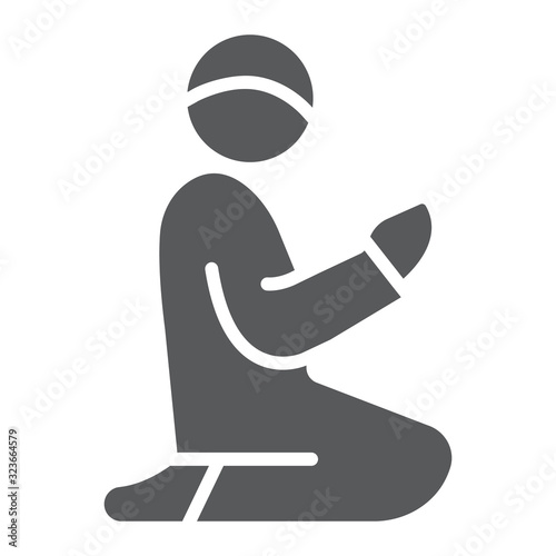 Islamic Prayer glyph icon, ramadan and islam, muslim man praying sign, vector graphics, a solid pattern on a white background, eps 10.