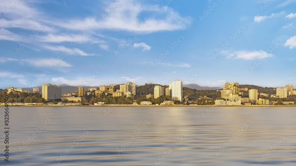 cinemagraph of a seascape with a view of the shoreline of an urban landscape. Sochi, Russia cinemagraph of a seascape with a view of the shoreline of an urban landscape. Sochi, Russia