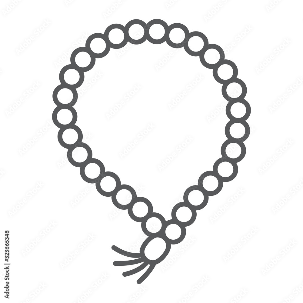Misbaha thin line icon, ramadan and dhikr, muslim tasbih sign, vector graphics, a linear pattern on a white background, eps 10. Misbaha thin line icon, ramadan and dhikr, muslim tasbih sign, vector graphics, a linear pattern on a white background, eps 10.