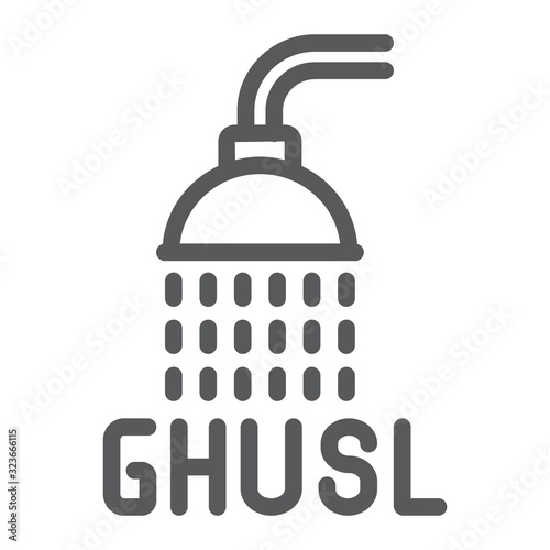 Islamic Ghusl line icon, ramadan and religion, shower sign, vector graphics, a linear pattern on a white background, eps 10.