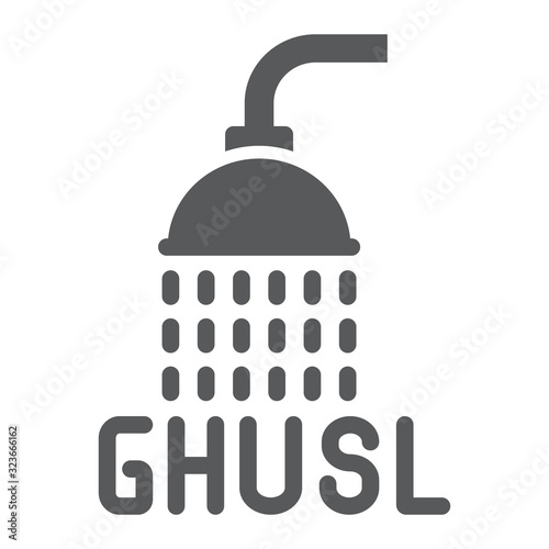 Islamic Ghusl glyph icon, ramadan and religion, shower sign, vector graphics, a solid pattern on a white background, eps 10.