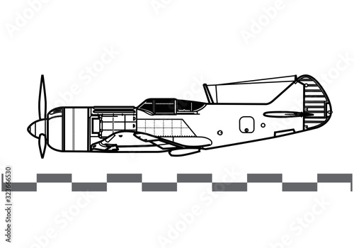 Lavochkin La-7 Fin. World War 2 combat aircraft. Side view. Image for illustration.