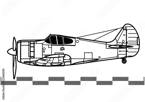 CAC CA-12 Boomerang. World War 2 combat aircraft. Side view. Image for illustration.