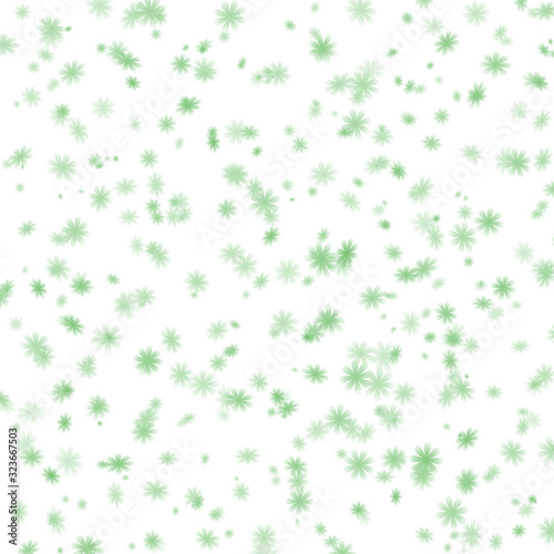 Cute little green daisy flowers on a white background are repeated. Floral seamless pattern. Illustration.