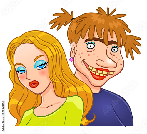 Beautiful and ugly woman