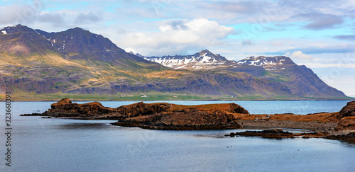 Typical icelandic landscape with mountains and fjord. Iceland. Europe
