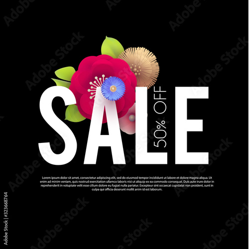 Spring sale. Seasonal offer poster template with flowers.