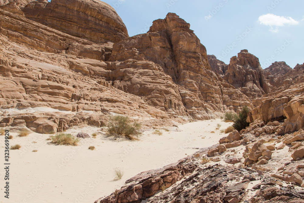 White canyon with yellow rocks. Egypt, desert, the Sinai Peninsula, Dahab.