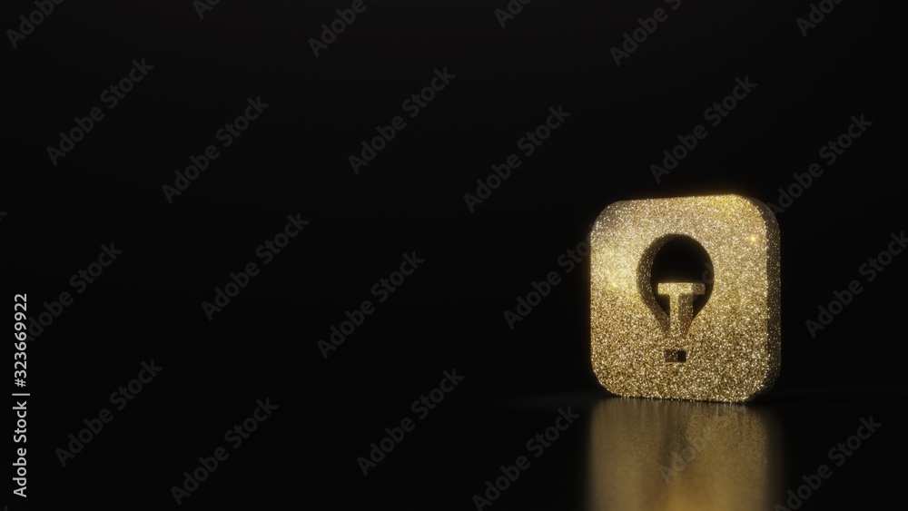 science glitter gold glitter icon of tips app 3D rendering on dark black background with blurred reflection with sparkles science glitter gold glitter icon of tips app 3D rendering on dark black background with blurred reflection with sparkles