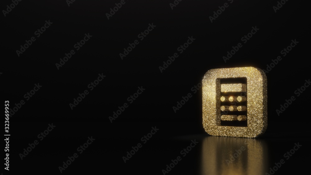 science glitter gold glitter icon of calculator app 3D rendering on dark black background with blurred reflection with sparkles science glitter gold glitter icon of calculator app 3D rendering on dark black background with blurred reflection with sparkles