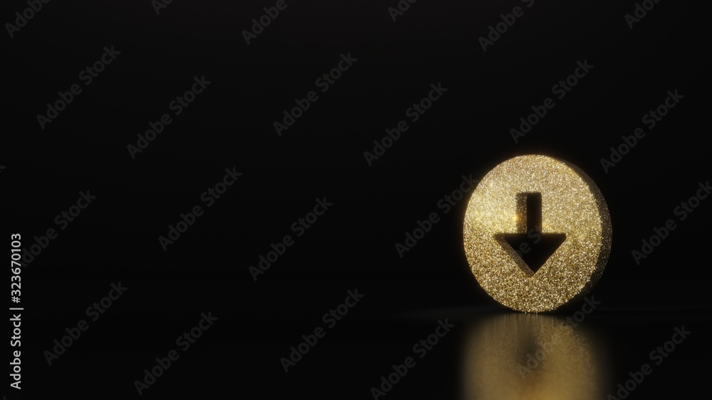 science glitter gold glitter symbol of down arrow in circle 3D rendering on dark black background with blurred reflection with sparkles science glitter gold glitter symbol of down arrow in circle 3D rendering on dark black background with blurred reflection with sparkles