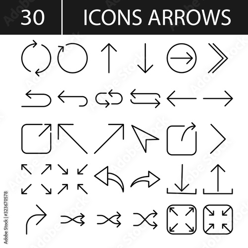 Arrow vector icon set in thin line