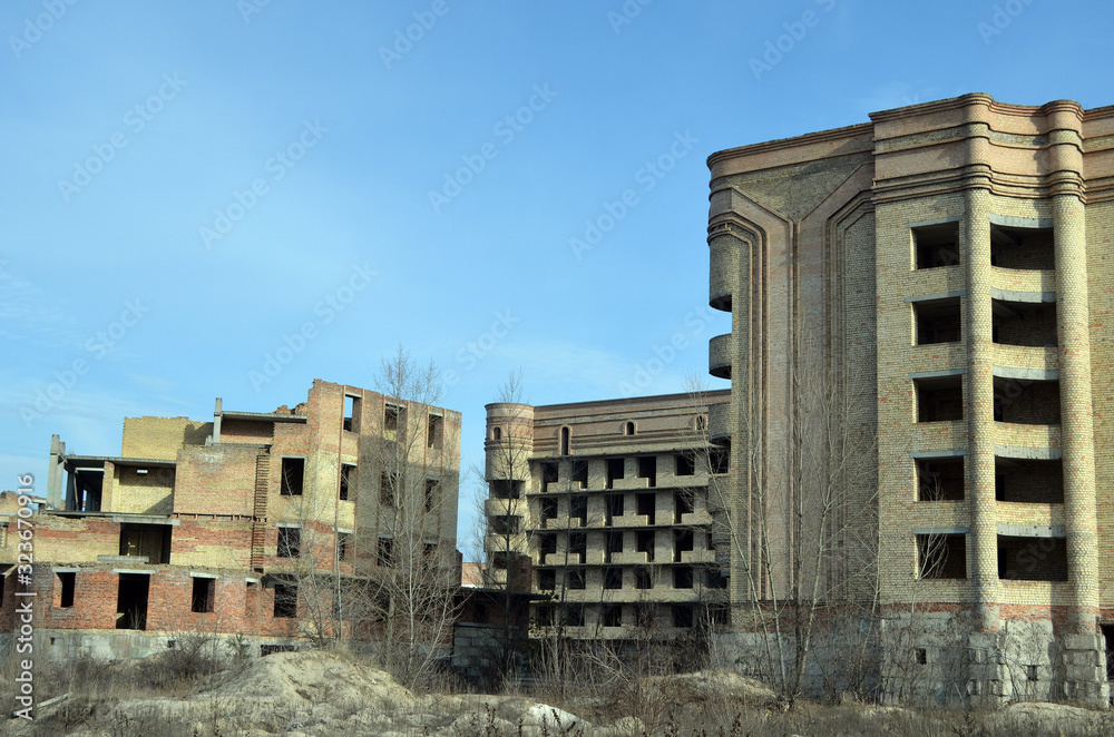 Abandoned construction site of hospital. Abandoned at 1991,during Ukrainian undependence crisis. Kiev,Ukraine Abandoned construction site of hospital. Abandoned at 1991,during Ukrainian undependence crisis. Kiev,Ukraine