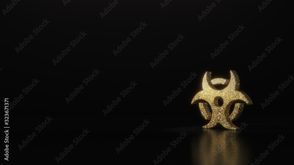 science glitter gold glitter symbol of biohazard 3D rendering on dark black background with blurred reflection with sparkles science glitter gold glitter symbol of biohazard 3D rendering on dark black background with blurred reflection with sparkles