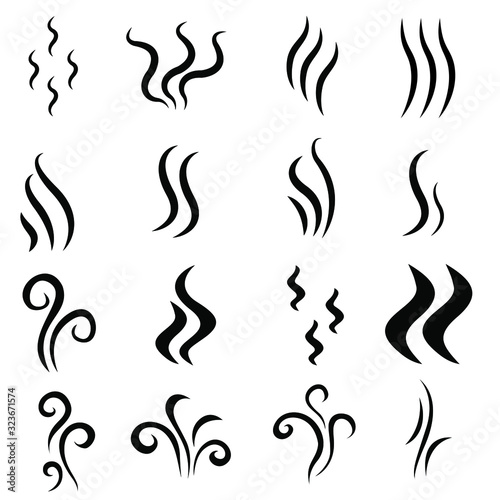 Aromas, smell vaporize icon. Outline symbols smoke, cooking steam odour, fume of flame.  Hot aroma odors signs set. Wave of stench isolated. vector abstract illustration.