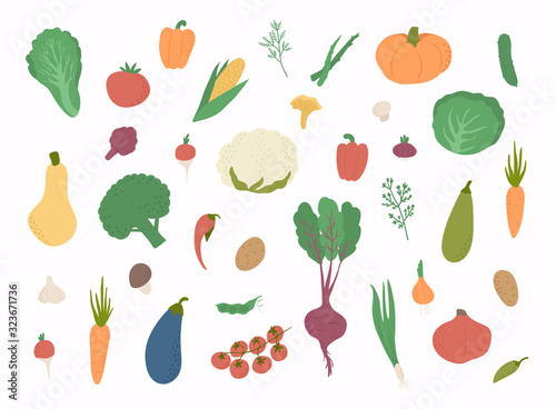 Vector vegetables icons set. Collection farm product for restaurant menu, market label.