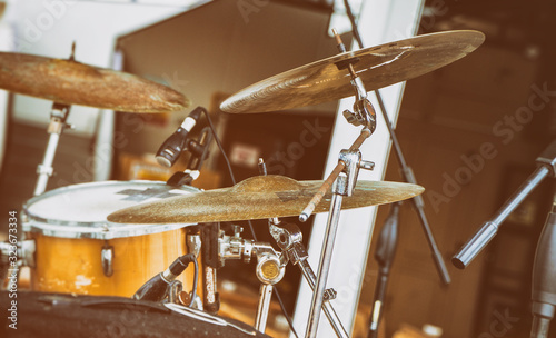 Canvas Print Outdoor drum set in a restaurant.