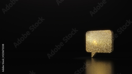 Fototapeta Naklejka Na Ścianę i Meble -  science glitter gold glitter symbol of rounded chat bubble 3D rendering on dark black background with blurred reflection with sparkles