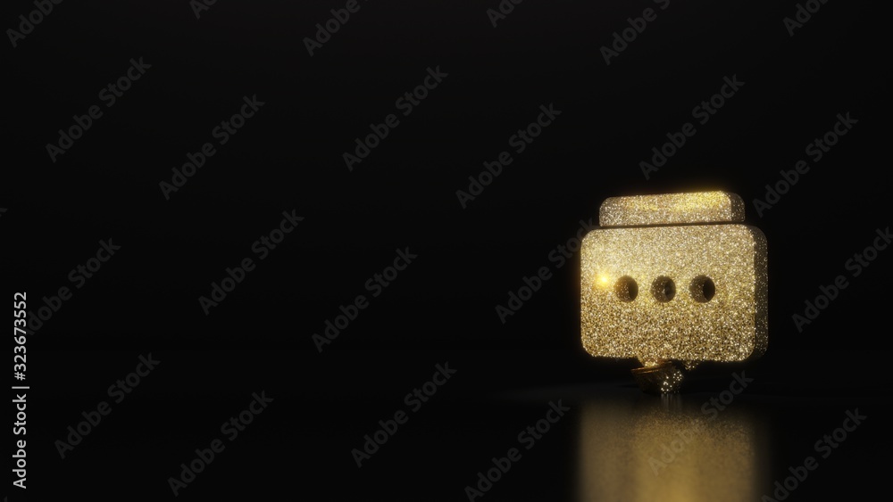 science glitter gold glitter symbol of two rounded chat bubbles 3D rendering on dark black background with blurred reflection with sparkles science glitter gold glitter symbol of two rounded chat bubbles 3D rendering on dark black background with blurred reflection with sparkles