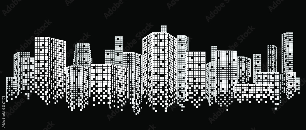 Building and urban illustration, urban scene at night