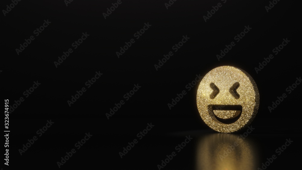 science glitter gold glitter symbol of emoticons laughing 3D rendering on dark black background with blurred reflection with sparkles science glitter gold glitter symbol of emoticons laughing 3D rendering on dark black background with blurred reflection with sparkles
