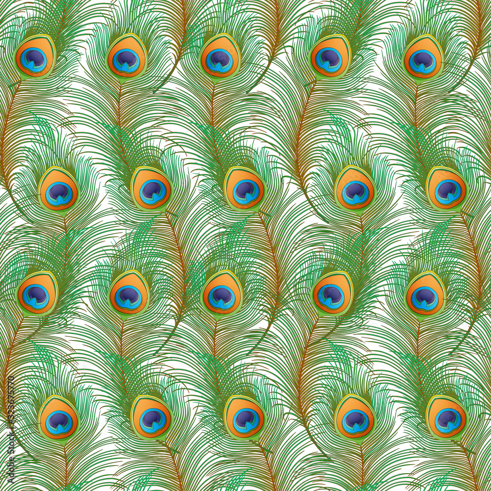Obraz premium Peacock feathers Seamless pattern, background. Colored vector illustration isolated on white background
