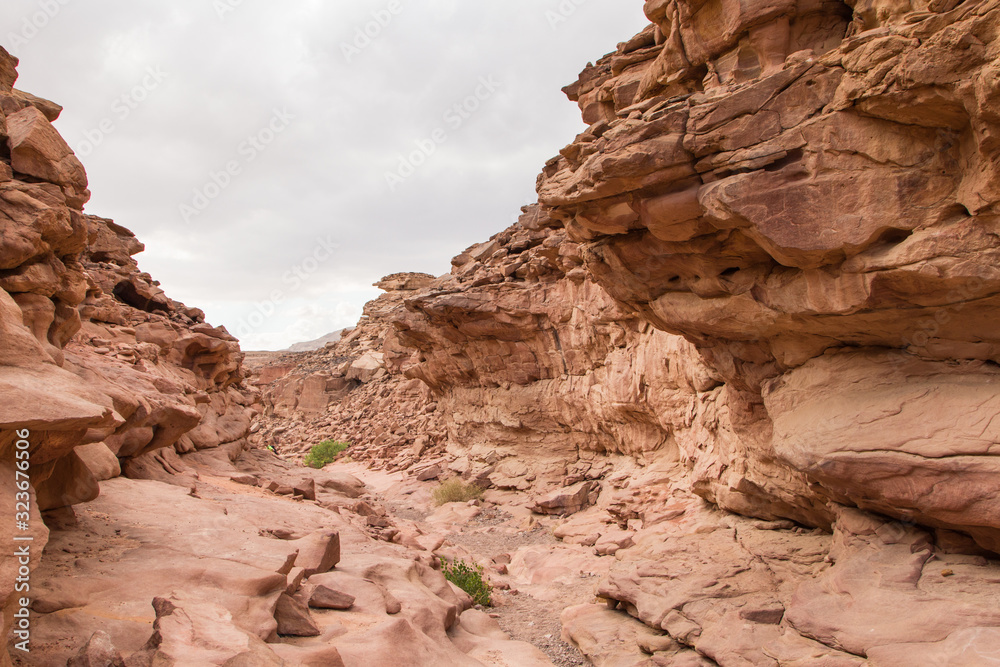 Colored canyon with red rocks. Egypt, desert, the Sinai Peninsula, Dahab.