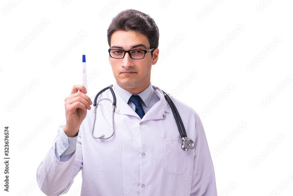Young male doctor gynecologist isolated on white Young male doctor gynecologist isolated on white