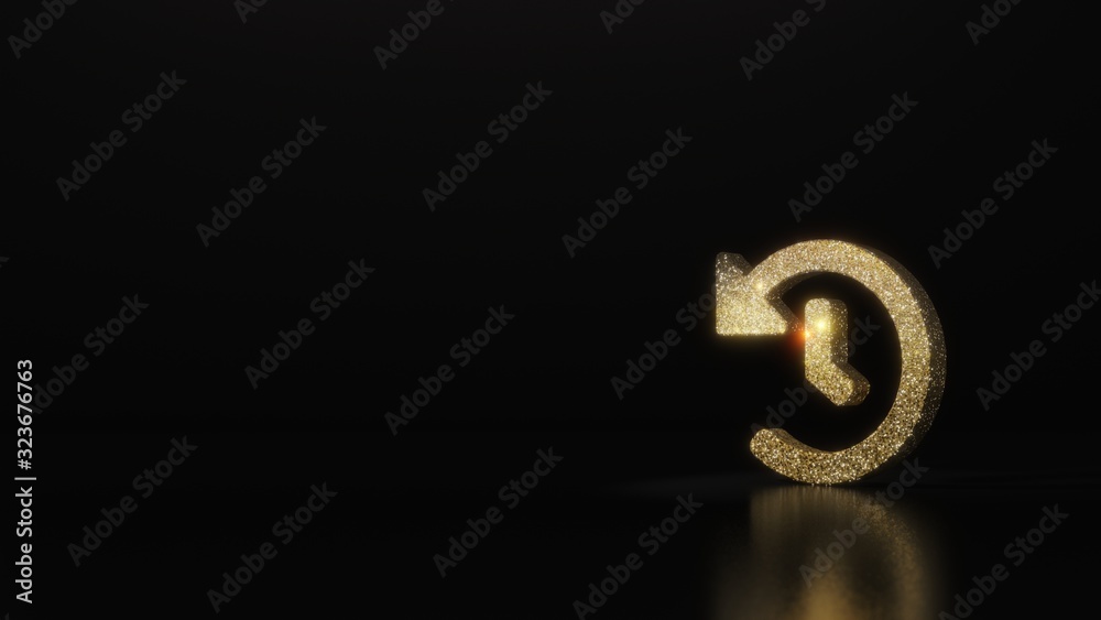 Fototapeta premium science glitter gold glitter symbol of history 3D rendering on dark black background with blurred reflection with sparkles